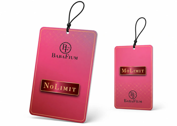 Désodorisant voiture haut de gamme en carte parfumée, parfum longue durée pour rétroviseur avec design exclusif Babafium.